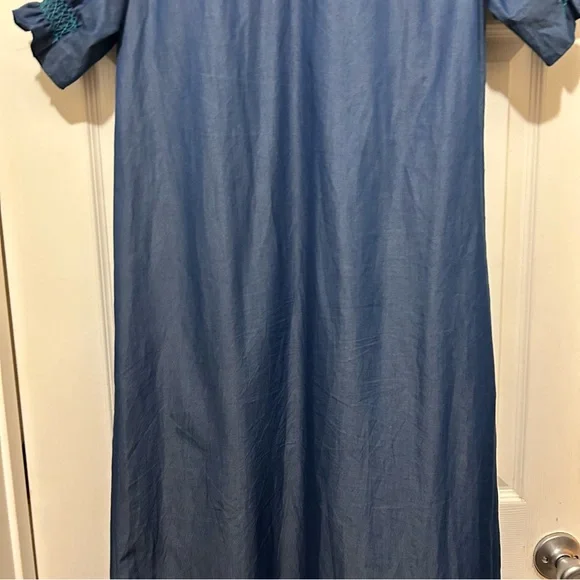 Loretta Caponi Elegant Blue Maxi Dress MockNeck Ruffle Designer Quiet Luxury Med - Picture 11 of 14